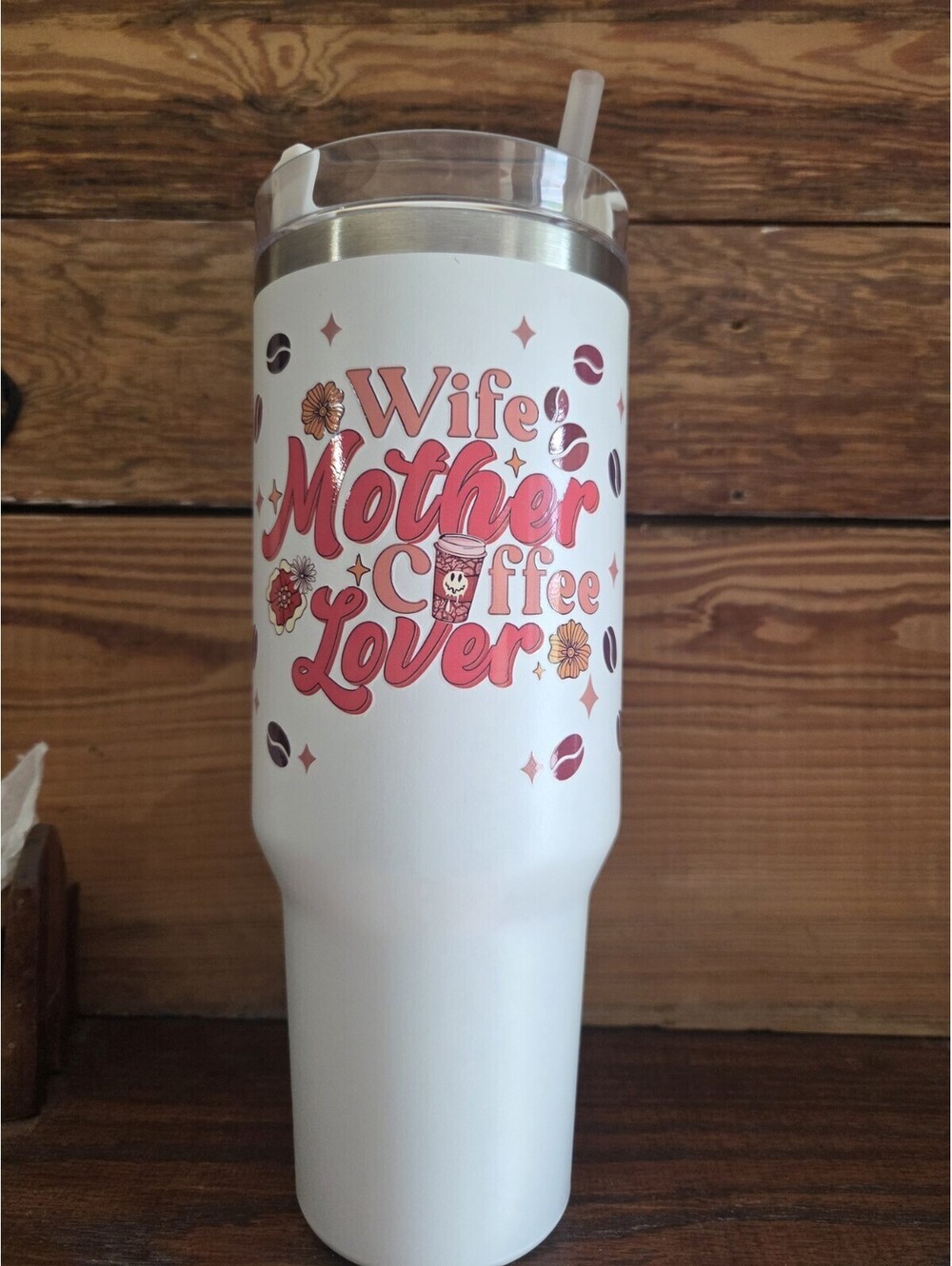 Wife Mother Coffee Lover 40 Oz Tumbler With Handle, Lid And Straw